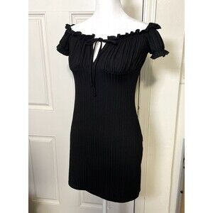 Women's Black Off the Shoulder Mini Dress Tie Milkmaid Size Small Casual
